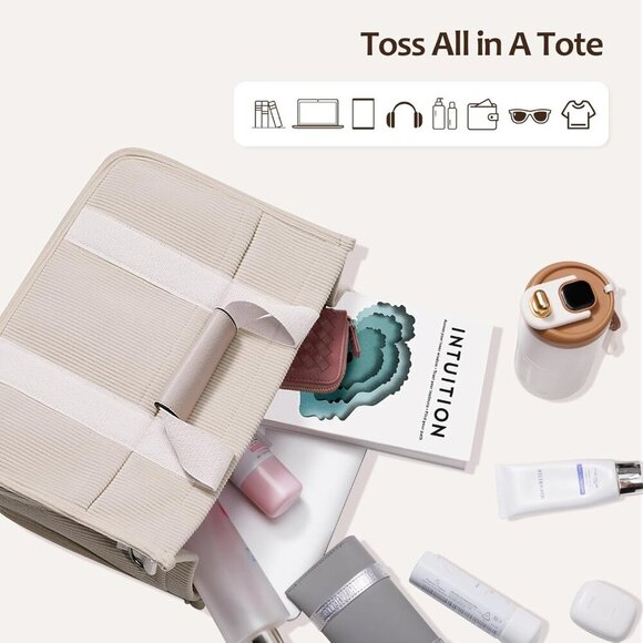 Women Large Corduroy Tote Bag with Pockets Adjustable Strap Everyday Purse - Picture 7 of 7